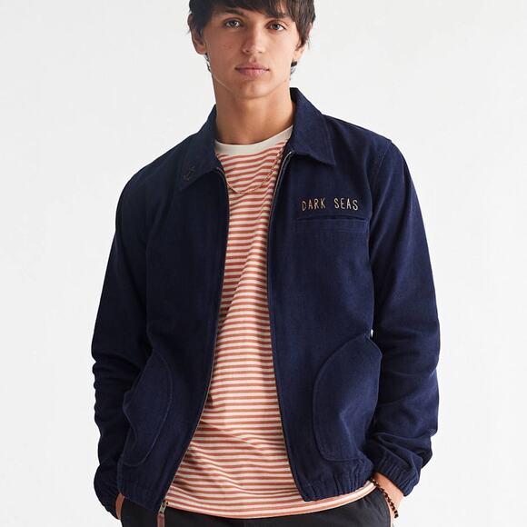 Dark Seas Tidewater Navy Corduroy Bomber Jacket Print Lined - Picture 1 of 11